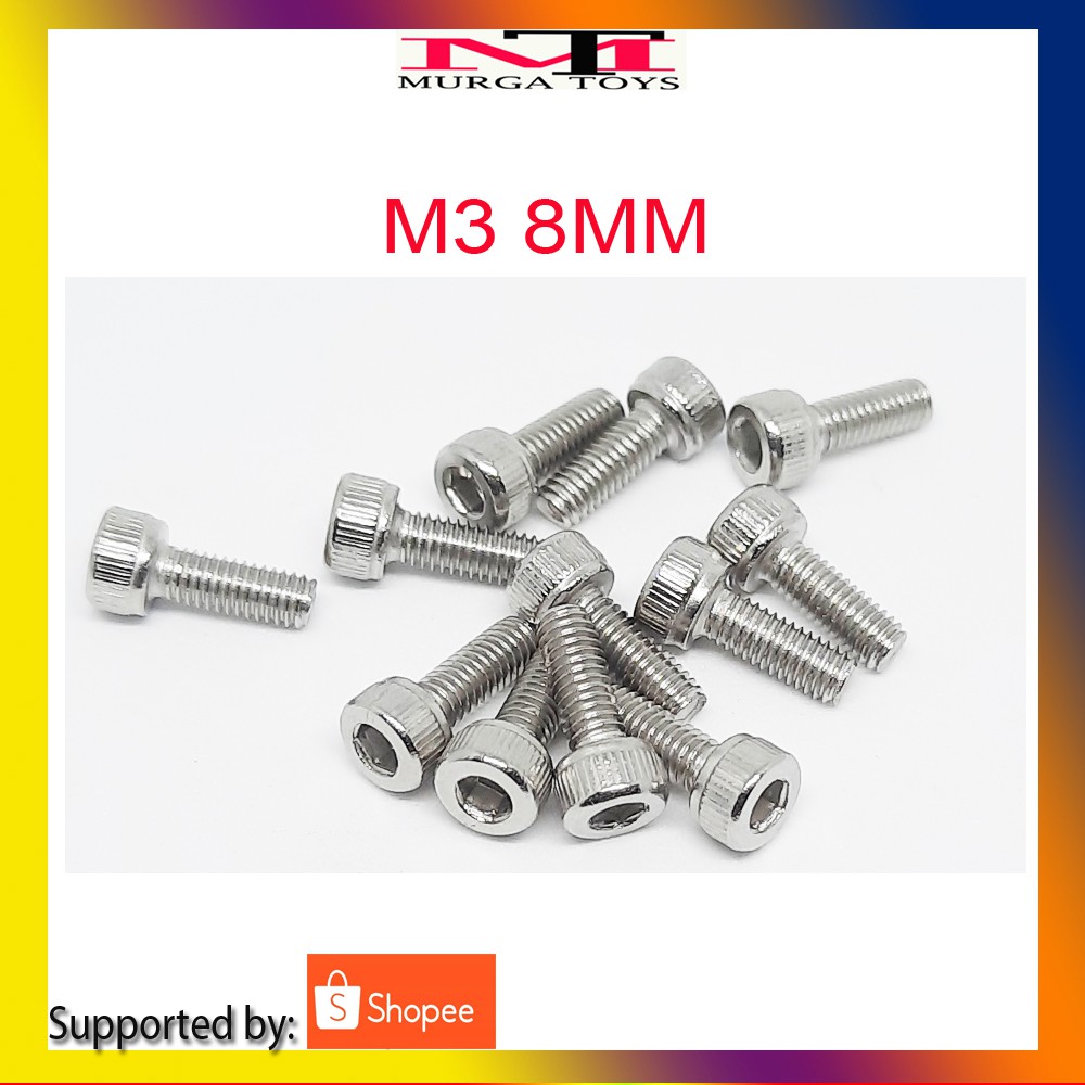 BAUT HEXAGONAL M3 STAINLESS STEEL PANJANG 8MM BAUT M3