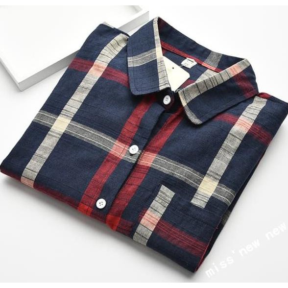 EDISI TERBARU KEMEJA WANITA BURBERRY FLANEL COTTON KERAH PAKAIAN KERJA FASHION GAYA KEBURU HABIS..