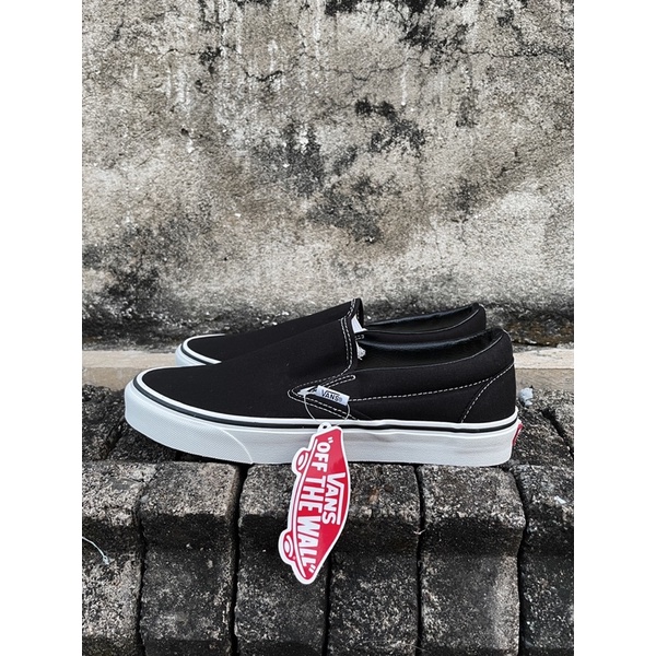 Sepatu Vans Slip On Black White 100% Original Resmi PT Navya