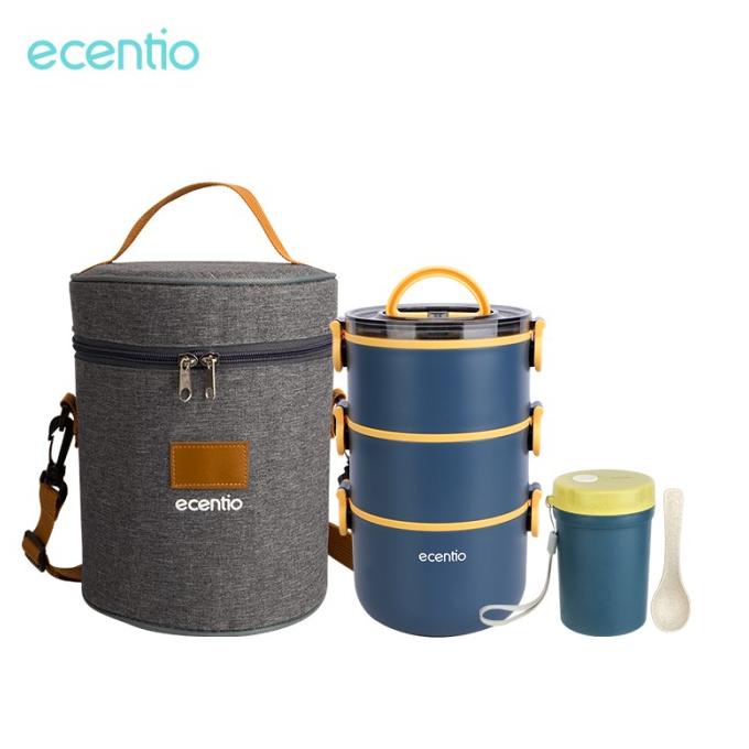 READY STOCK ecentio ecentio 2200ml 3-susun kotak makan portable Lunch Box Set