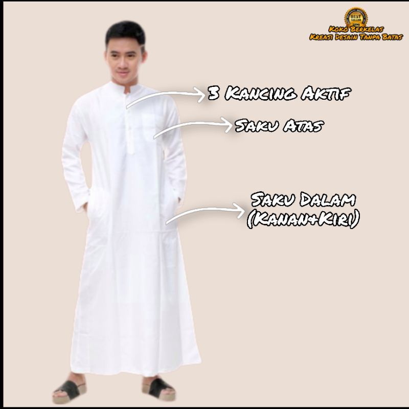 Jubah Gamis Polos Pria Lengan Panjang Bahan Katun Adem