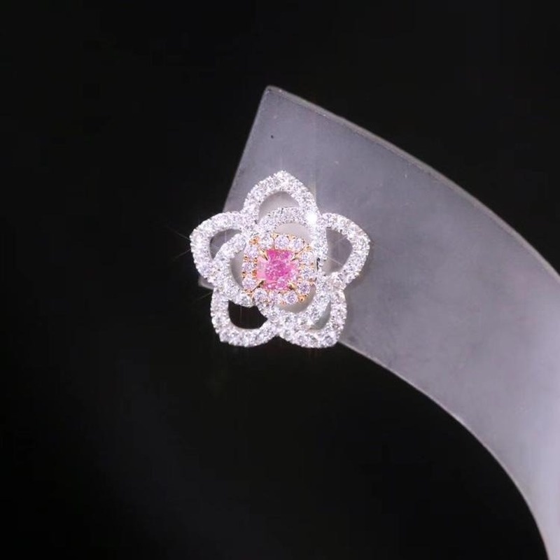 Anting Tusuk Desain Bunga Hias Kristal / Berlian Warna Pink Gaya Mewah Untuk Wanita