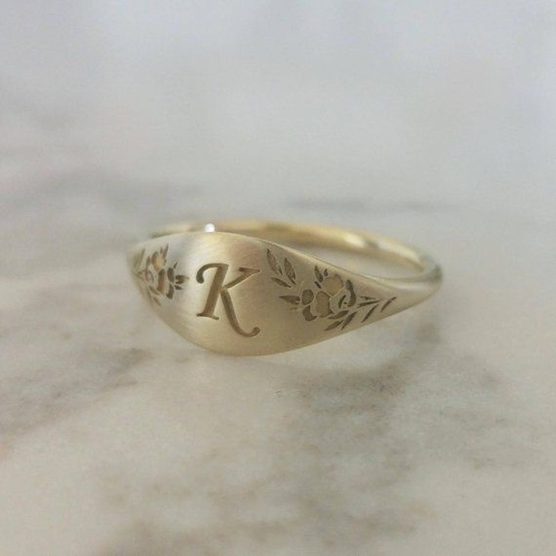 Vintage Engraving Craft Creative Letters K Gold Ring