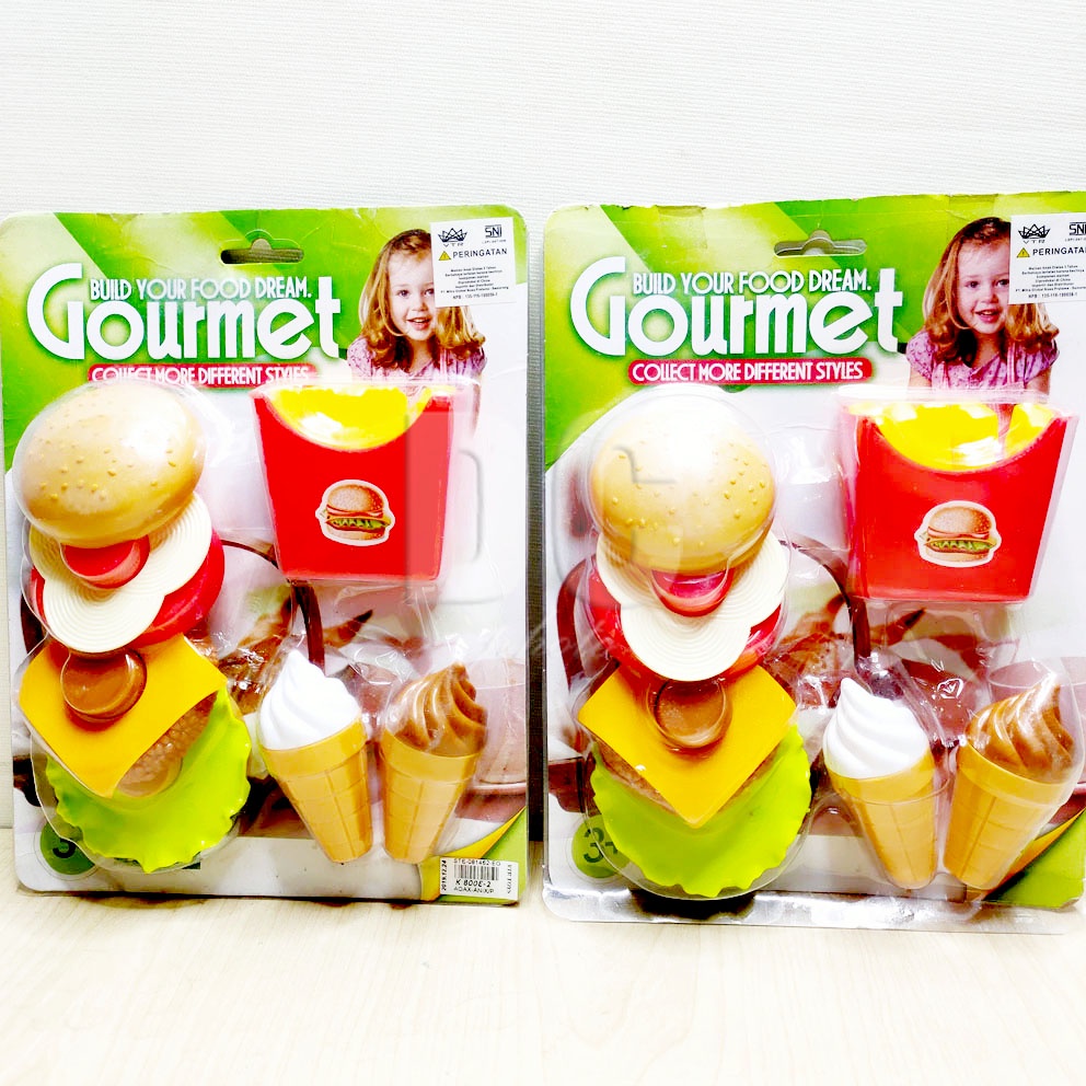 Gourmet Burger 800E-2 Mainan Masak-masakan Ice Cream Kentang Susun Stacking Hamburger