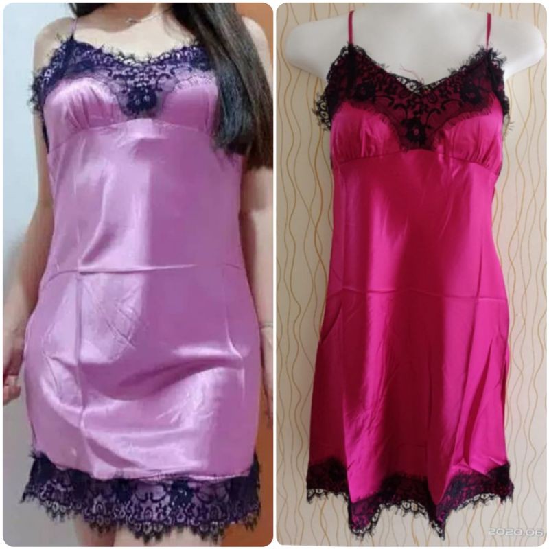 [SALE HABISKAN STOK]...Daster sexy satin import/Daster Satin Full Brukat