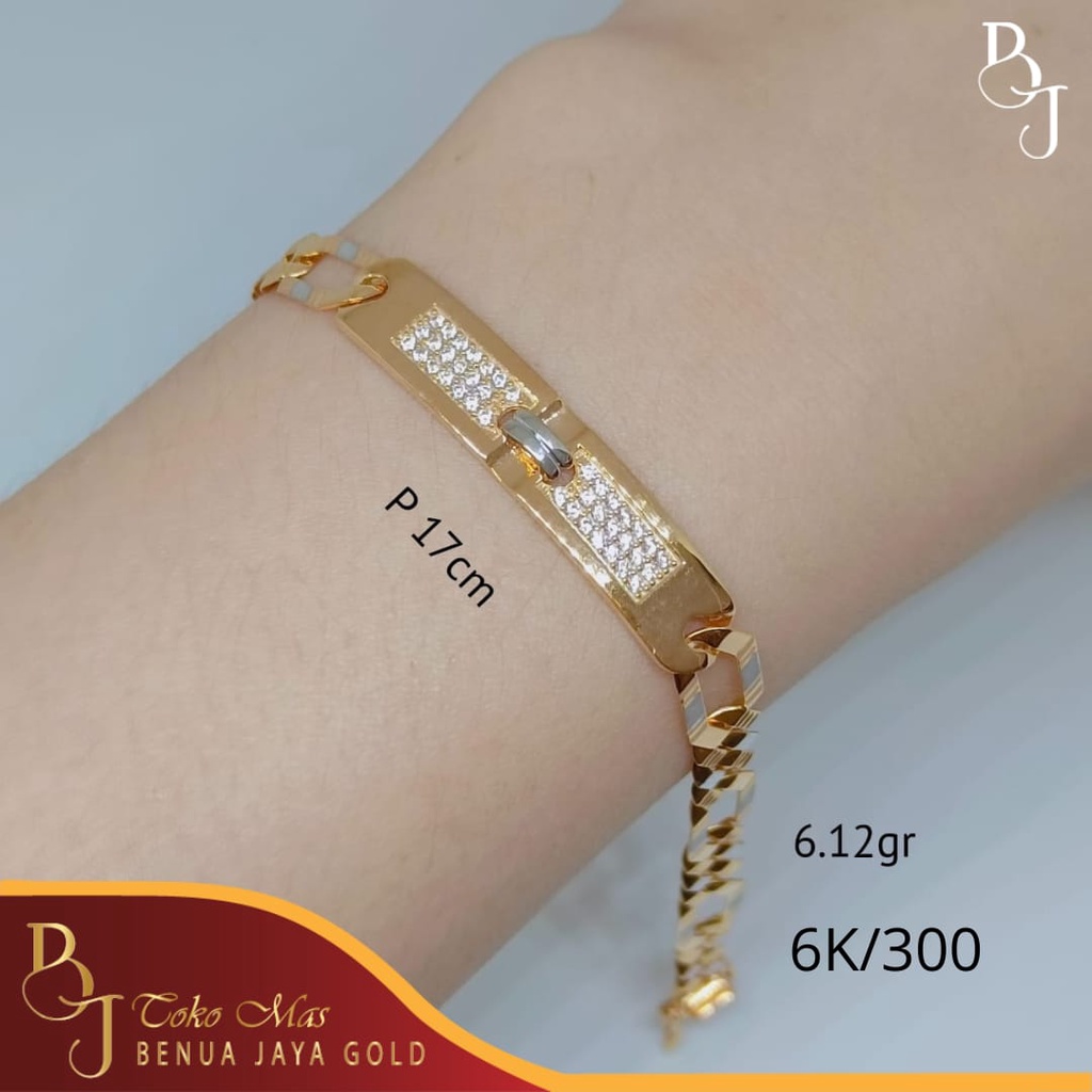 Gelang Rantai Plat Variasi Kombinasi Emas 6K/300