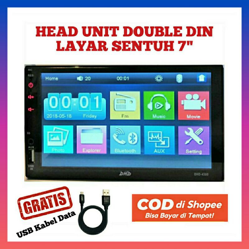Head Unit 7inch Tape Mobil Double Din DHD 4300 , Bisa MirrorLink Bluetooth Mp5 Multimedia