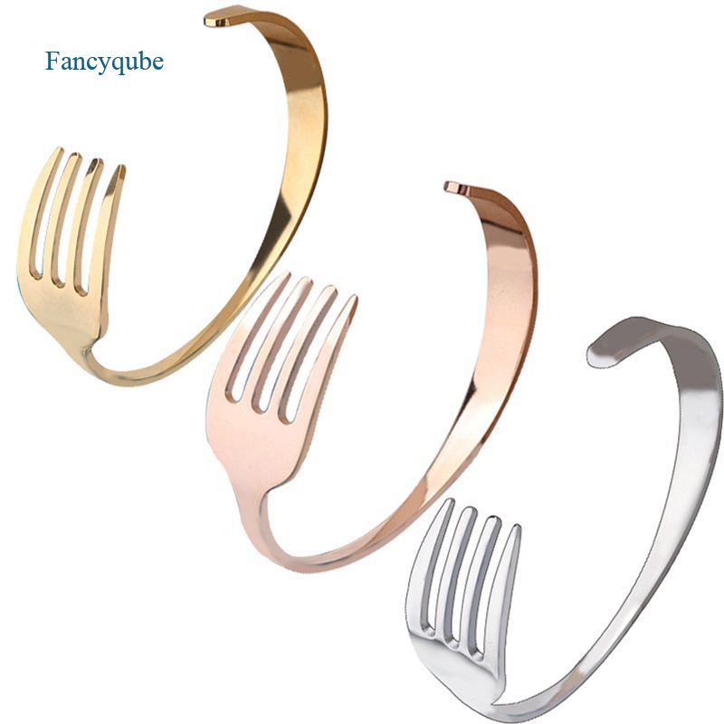 Fancyqube Gelang Tangan Model Terbuka Adjustable Bahan Stainless Steel Untuk Pria / Wanita