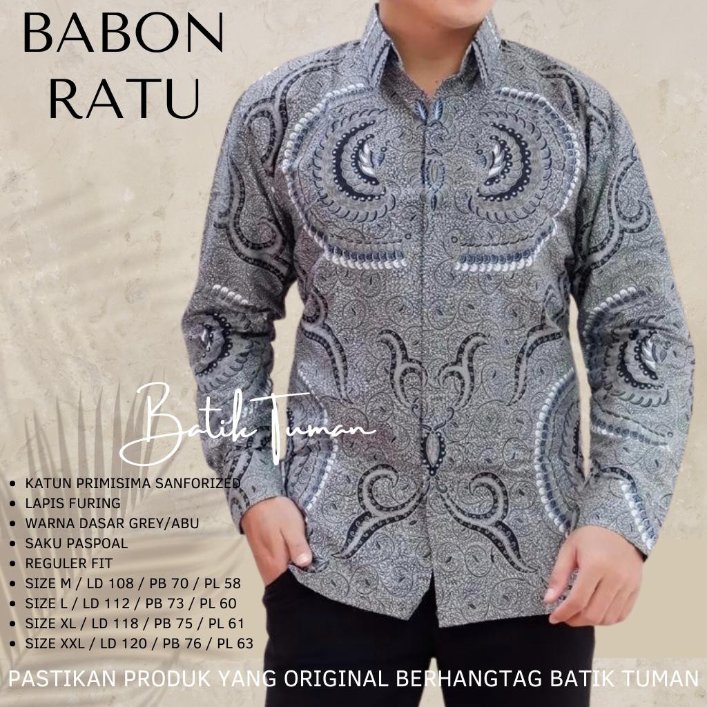 BABON RATU Kemeja Batik Pria Lengan Panjang Katun Halus FULL FURING TUMAN