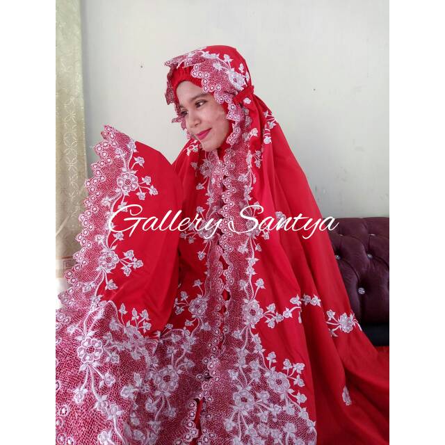 Mukena bordir bukittinggi padang pariaman maharani KD red chili bordir silver gs