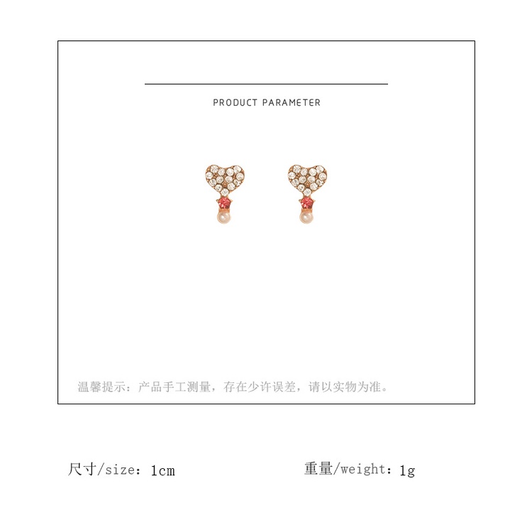 Sterling silver jarum jantung pearl stud anting-anting wanita elegan Korea pribadi mini anting-antin