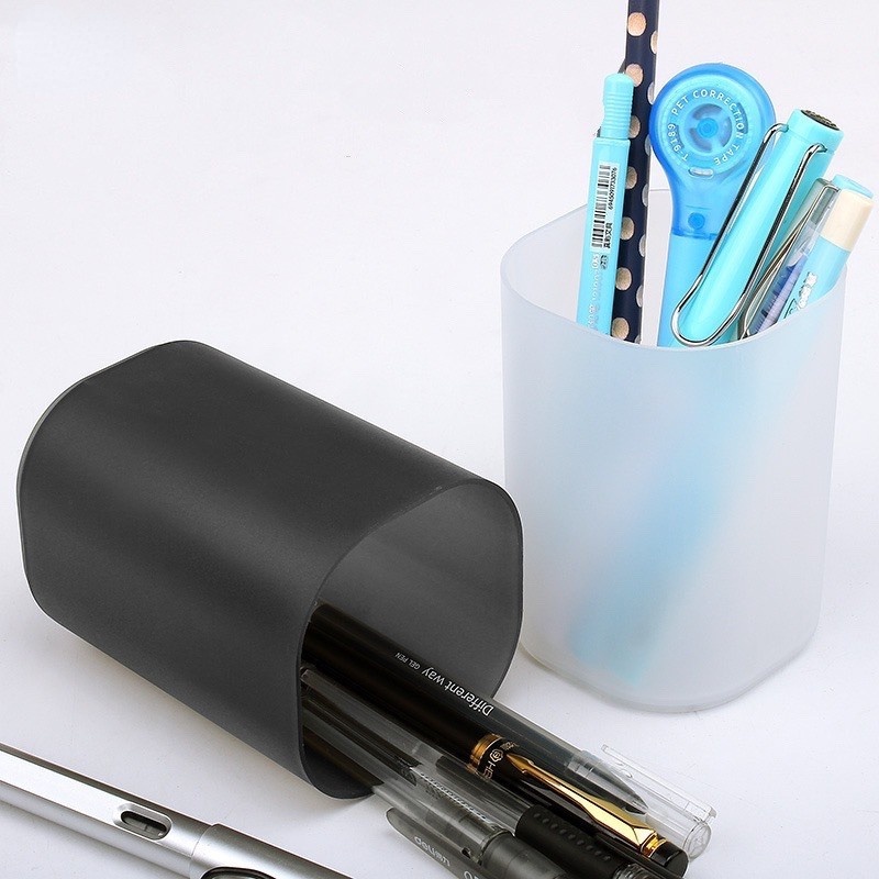 1 Pc High Quality Frosted Round Storage Pen Holder / Creative Transparent Simple Stationery Holder / Multifunctional Desktop Storage Plastic Pen Case For Storing Various Stationery Items Such As Pens, Rulers