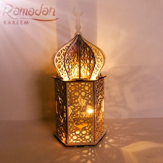 [ORGM] *IDUL FITRI* Lampu LED Pajangan Meja Bahan Kayu Motif Masjid Eid Mubarak Ramadan