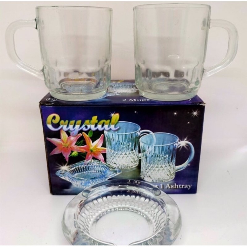 gelas kaca set isi 2pcs dan 1 asbak gelas set kado asbak crystal