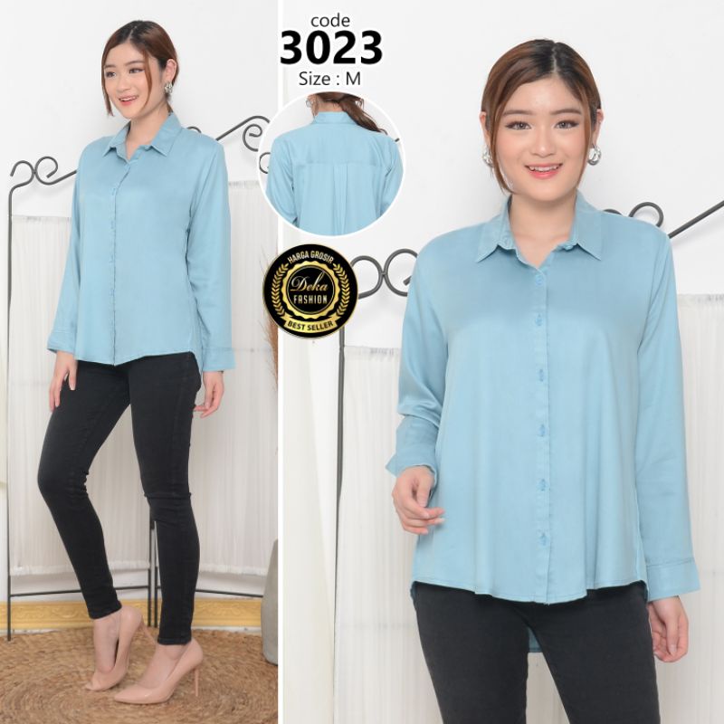 KEMEJA WANITA KATUN RAYON TWILL 30s - 3023-biru tosca  M