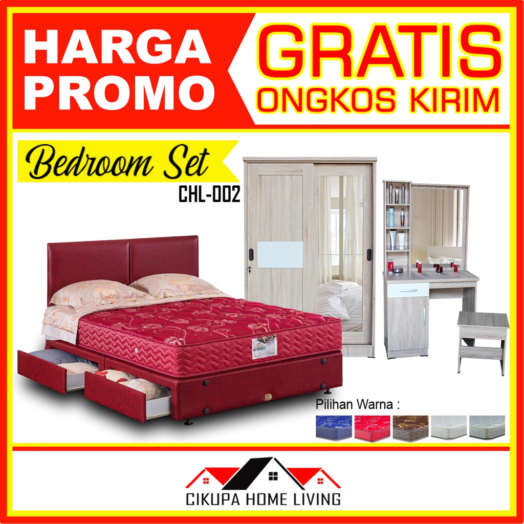 PROMO BEDROOM SET CHL-002 (Set Kamar Tidur = Kasur Springbed + Lemari Pakaian + Meja Rias)