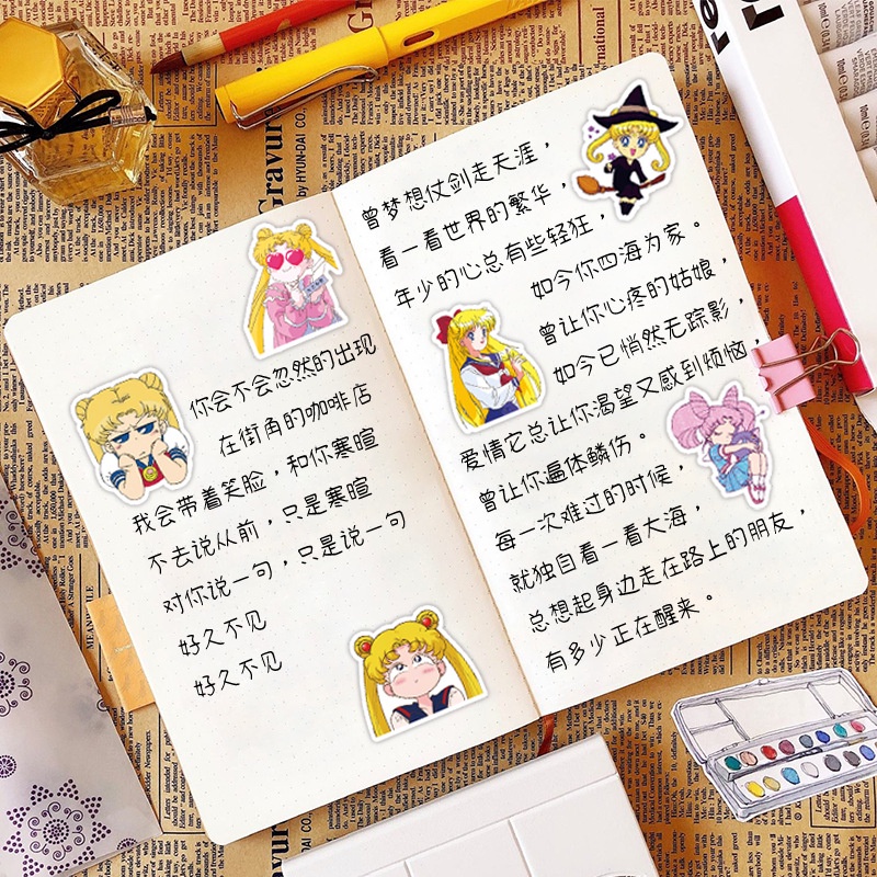 Gadis cantik prajurit stiker lucu kartun Jepang animasi Jurnal bahan cangkir air ponsel case tangan