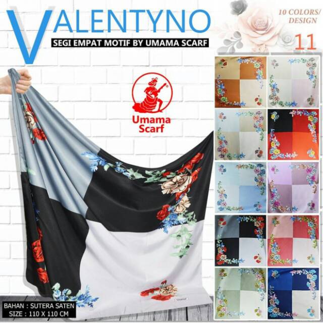 Kerudung segi empat motif kotak & bunga