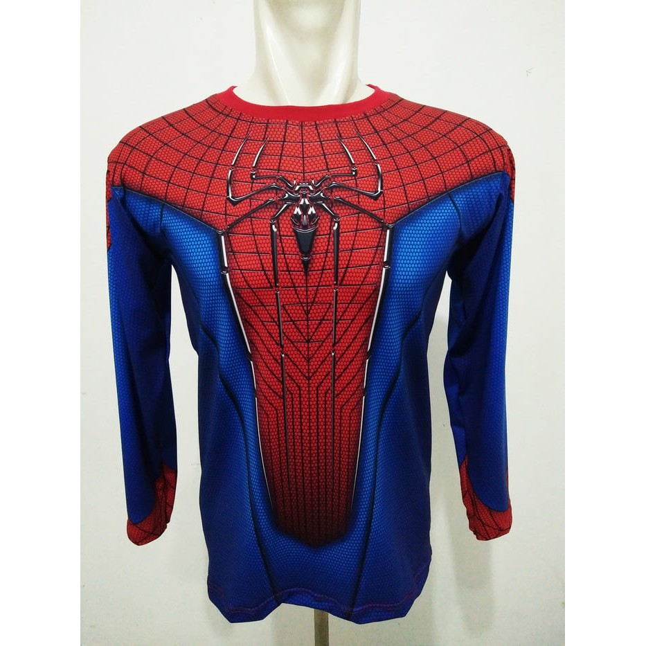 KAOS BAJU PRIA LONG SLEEVE TANGAN PANJANG SPIDERMAN SUPERHERO GYM