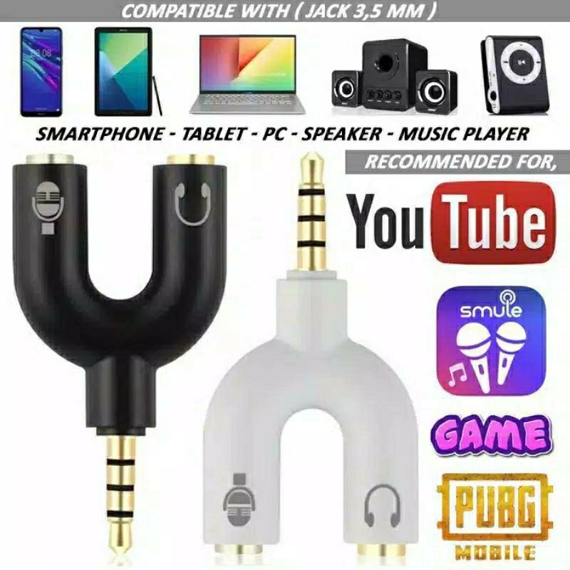 Audio Splitter U shape 2 in 1 Mic &amp; audio jack 3.5mm to Dual female Mysunstore