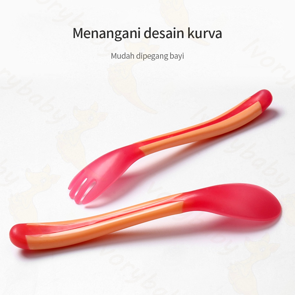 Ivorybaby Alat makan sendok/garpu bayi sensor panas sendok plastik bayi
