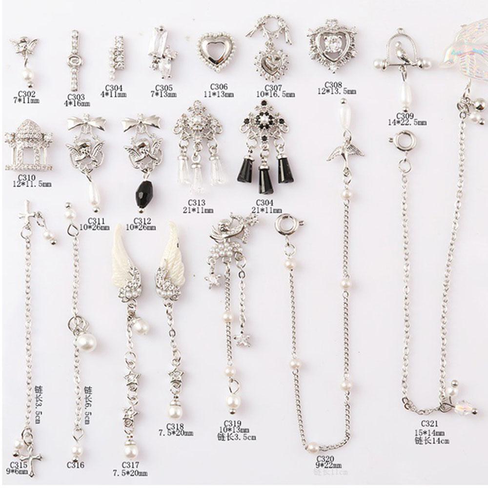 Mxbeauty Perhiasan Kuku Hati Keperakan Glitter Manicure Alat Payet Mewah Zirkon Fashion Rantai