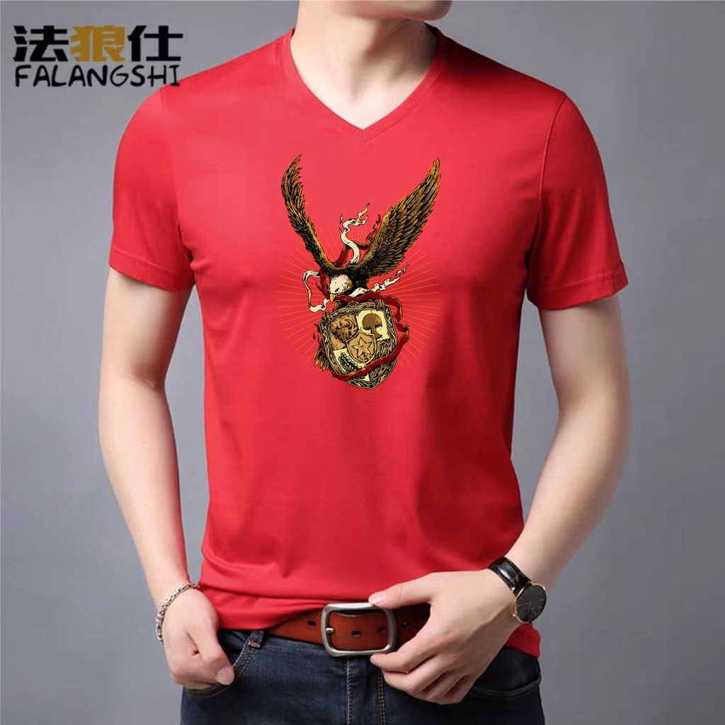 KAOS PRIA WANITA LEHER V-NECK DISTRO GAMBAR GARUDA DEWASA T-SHIRT BASIC