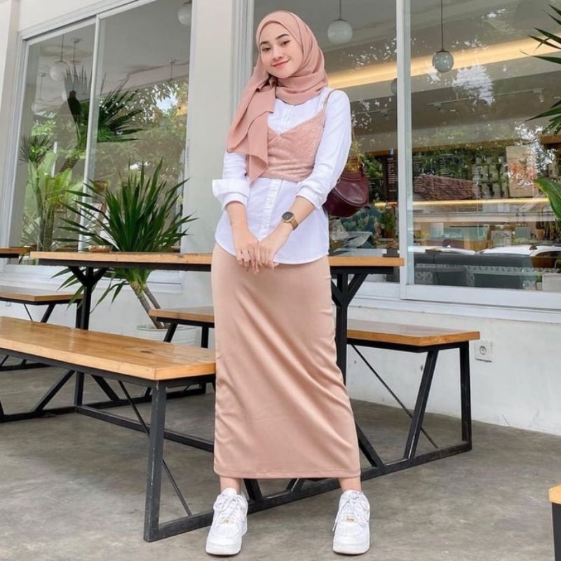 Rok Kerja Wanita/Rok Span Pensil Bahan Scuba Pinggang Karet