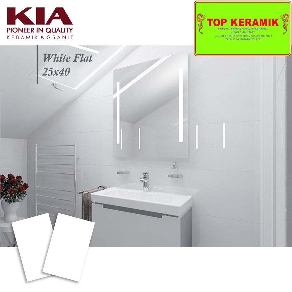Keramik Dinding Kia 25x40 White Flat / Putih Polos Kw 1