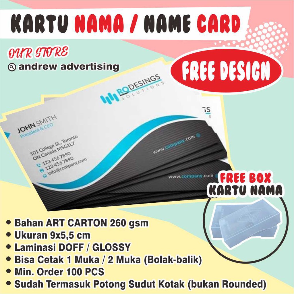 KARTU NAMA FREE DESIGN (LAMINASI DOFF/GLOSSY)