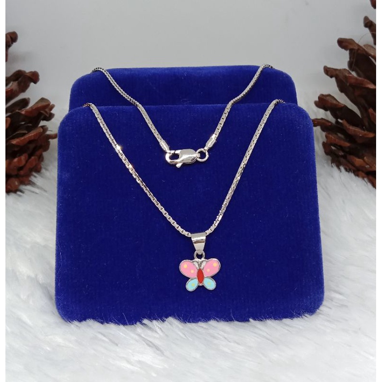 kalung italy santa anak liontin kupu-kupu, emas putih kadar 420(9k)