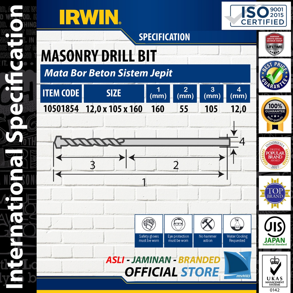 Mata Bor 12 mm Untuk Beton, Batako, Hebel, Bata dan Keramik - Masonry Drill Bits IRWIN