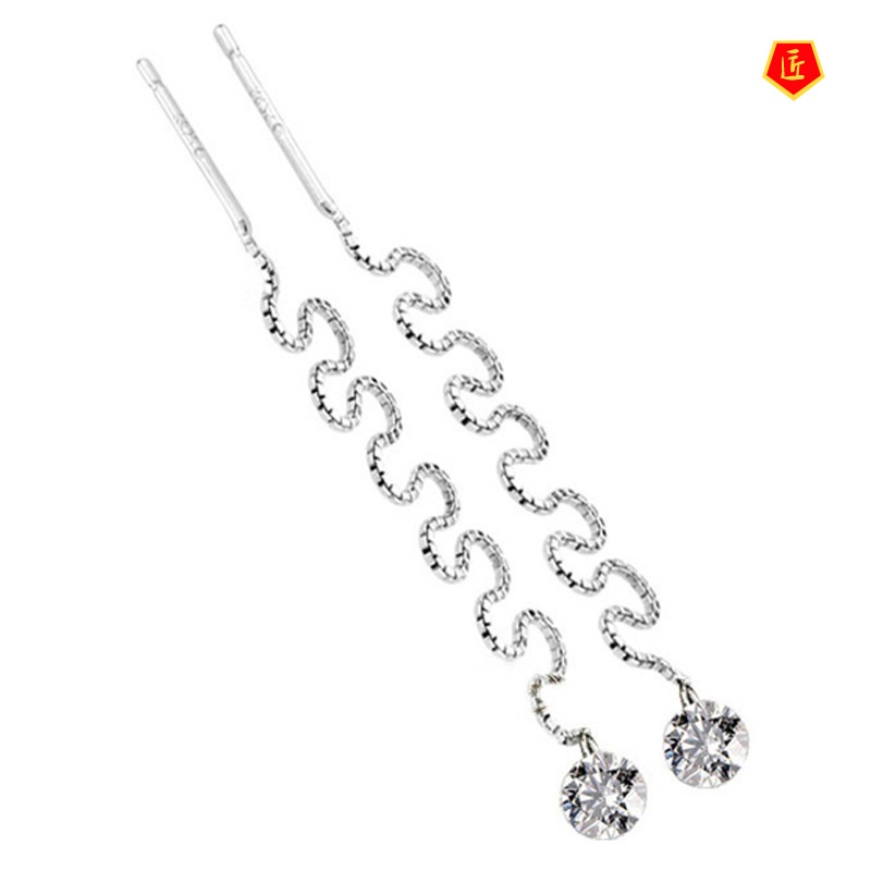 [Ready Stock]Women's Fashion Simple White Crystal Earrings Silver