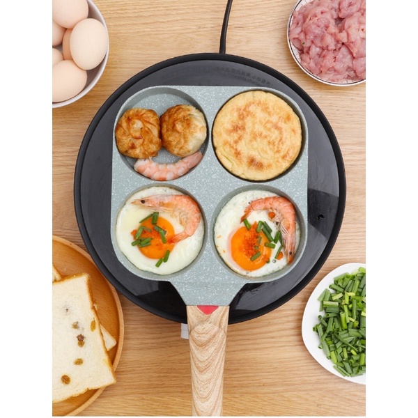 Egg Pan 3 Lubang 4 Lubang Anti Lengket Model Korea Viral Pan Gagang Goreng Telur
