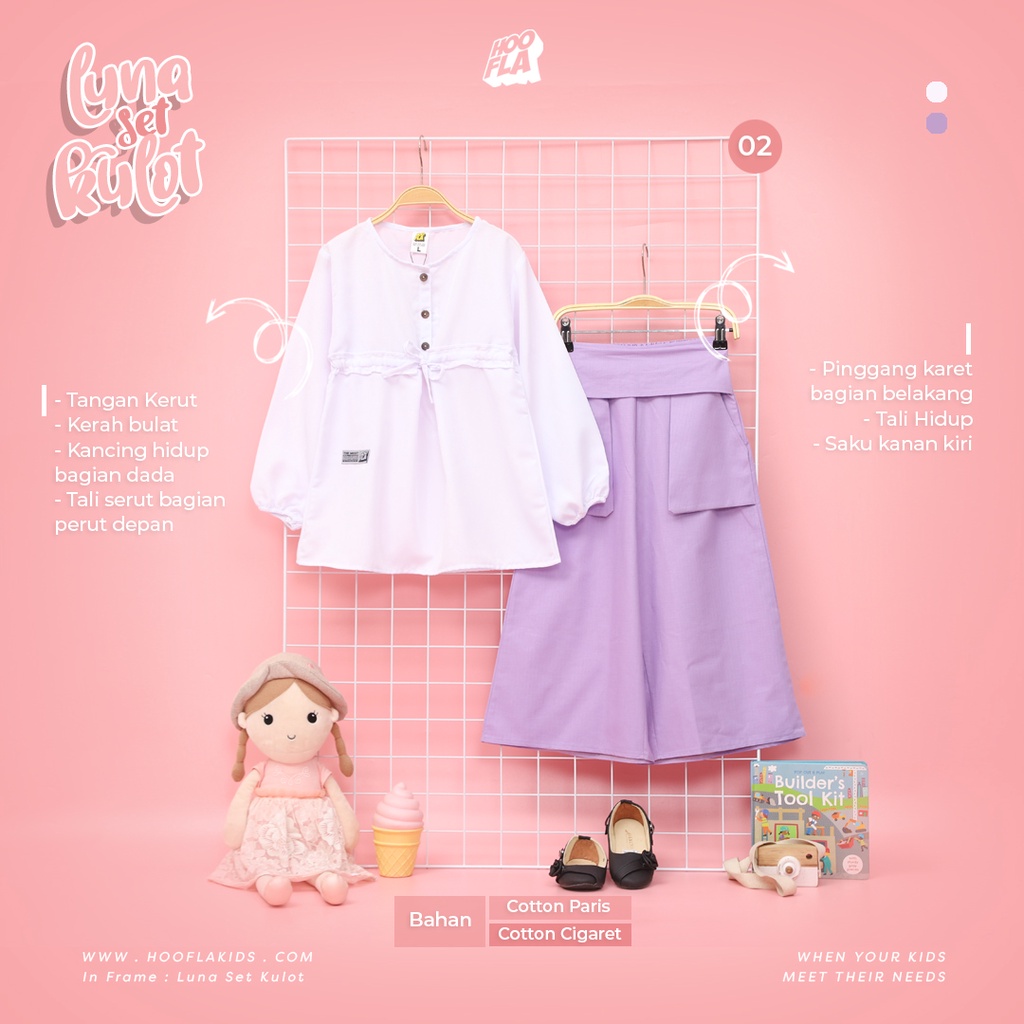 Hooflakids Baju Setelan Anak Perempuan Luna Set Dress dan Kulot