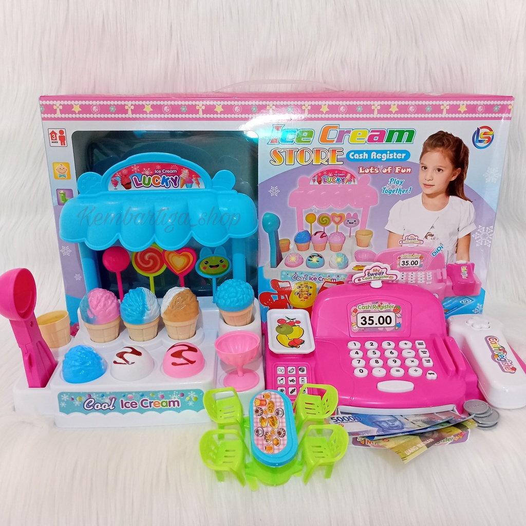 Mainan Anak Ice Cream Store Cash Register Baterai Musik Dan Lampu Kedai Es Krim Dan Mesin Kasir-kasi