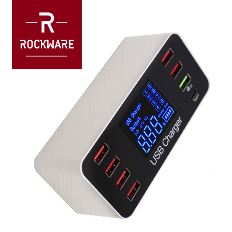 ROCKWARE A9 Plus - Smart Charger 7 Fast Charge USB QC3.0 1 USB-C