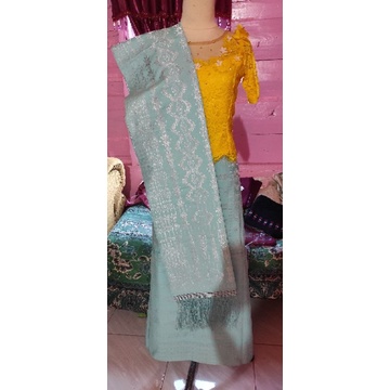 (PO) #PIALA songket Tarutung piala full ice blue silver setelan rok selendang biru