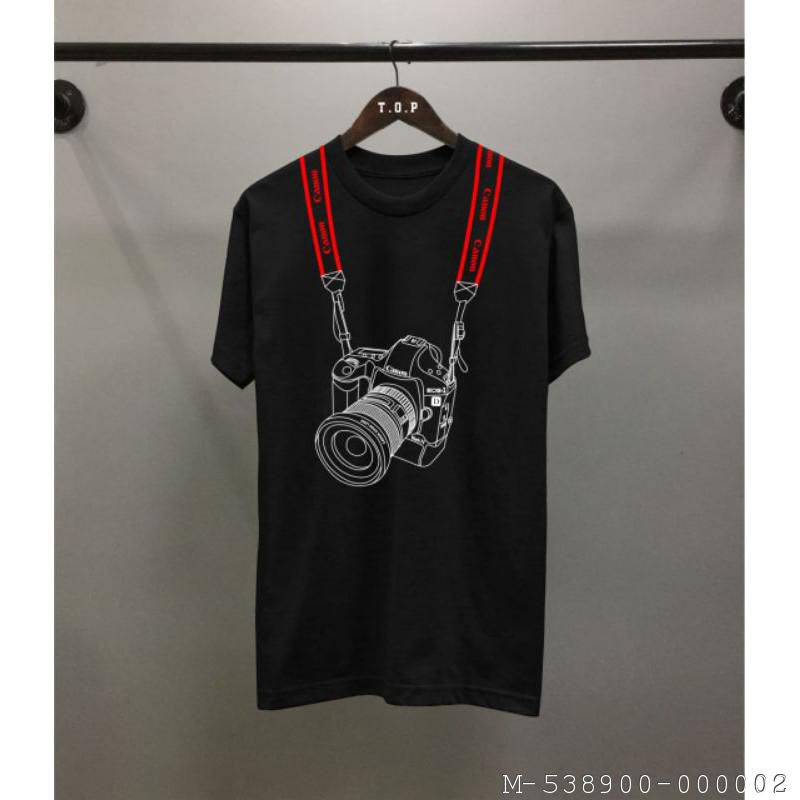 KAOS PRIA CAMERA BAJU KATUN COMBED VXZR-1221Warna: lost putih, nasa hitam, Hitam/random, hitam off, 