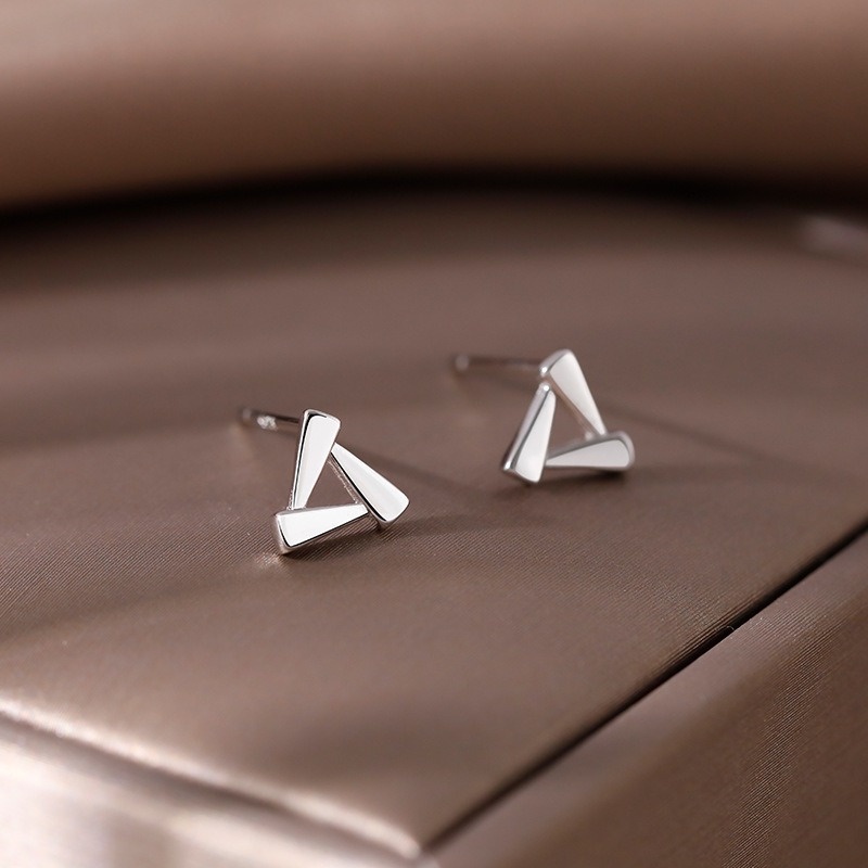 Papaozhu Chic s925 Perak Geometris Segitiga Square Stud Earrings Untuk Wanita Perempuan Korea Fashion Earring Perhiasan