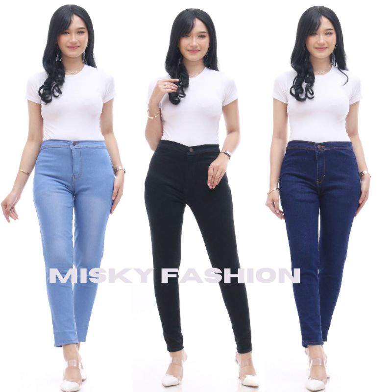 Celana Hw jeans wanita//Highwaist Jeans wanita polos//Celana panjang jeans wanita skinny melar//Lepis jeans wanita//MISKY FASHION