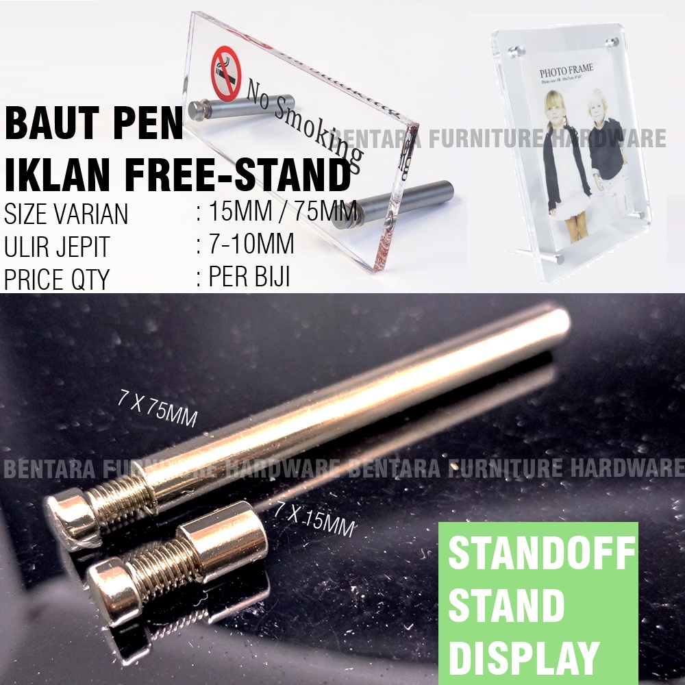 Pen Iklan 7 x 75 MM - Binding Free Stand Meja Board Sign Stand-off (Pamflet Book Kaca Akrilik)