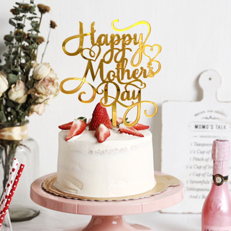 Happy Mother's Day Acrylic Cake Toppers Gold Mom Birthday Cake Topper  for Mommy Birthday Party Cake Decorations