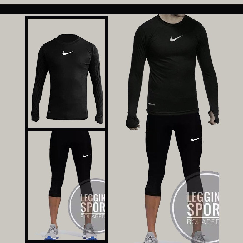 PAKET BAJU MANSET BASELAYER LENGAN PANJANG &amp; LEGING 3/4 OLAH RAGA MURAH