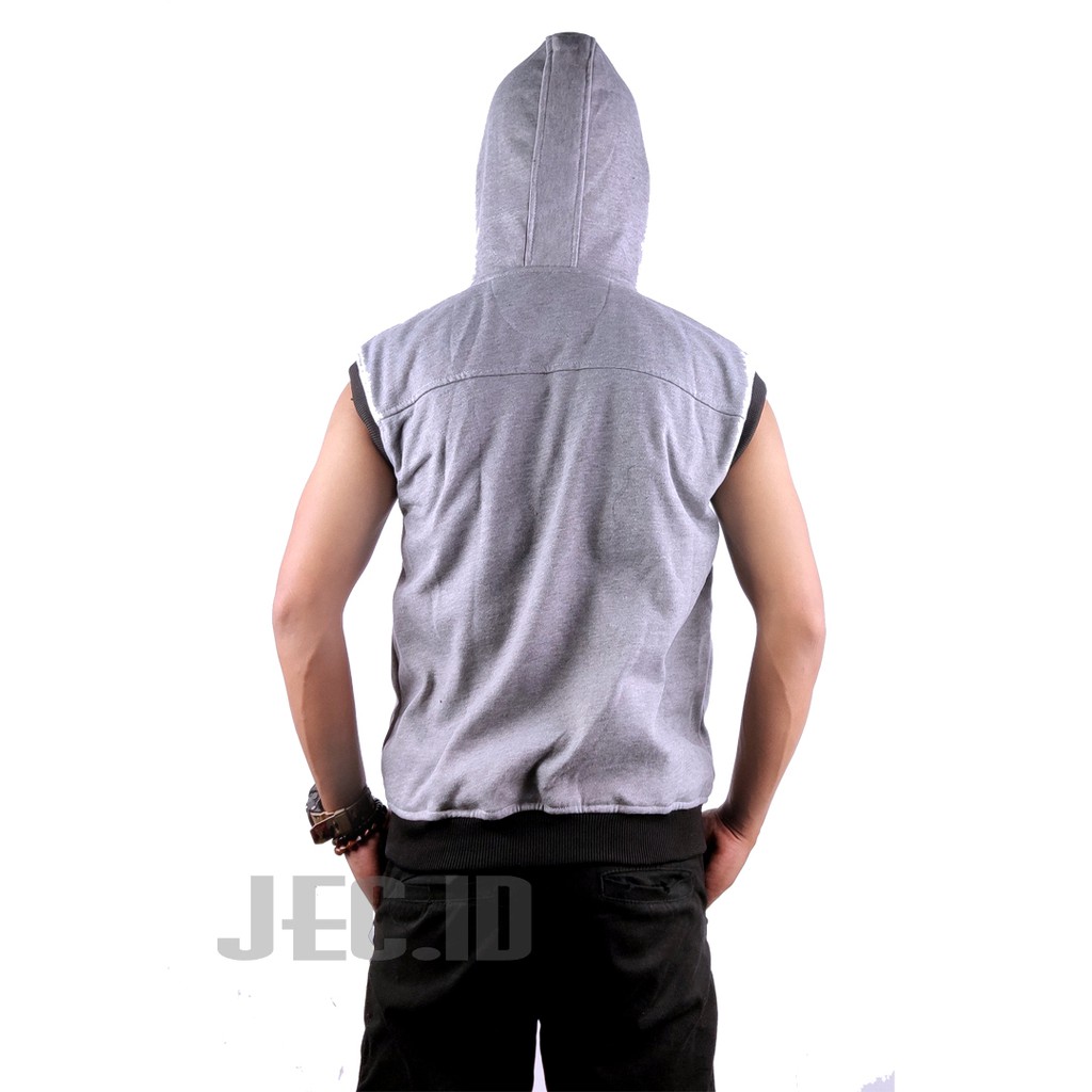 JEC Rompi Hoodie Pocket Zipper Abu Misty Sporty Full Premium | Tanpa Lengan