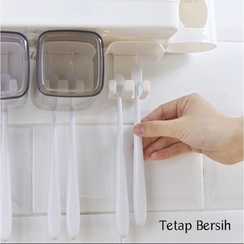 [HASHIRE] Rak Sikat Gigi Tooth Brush Organizer Tempat Penyimpanan Sikat Gigi Dispenser Pasta Gigi Gantung ( 2 pcs sikat gigi )