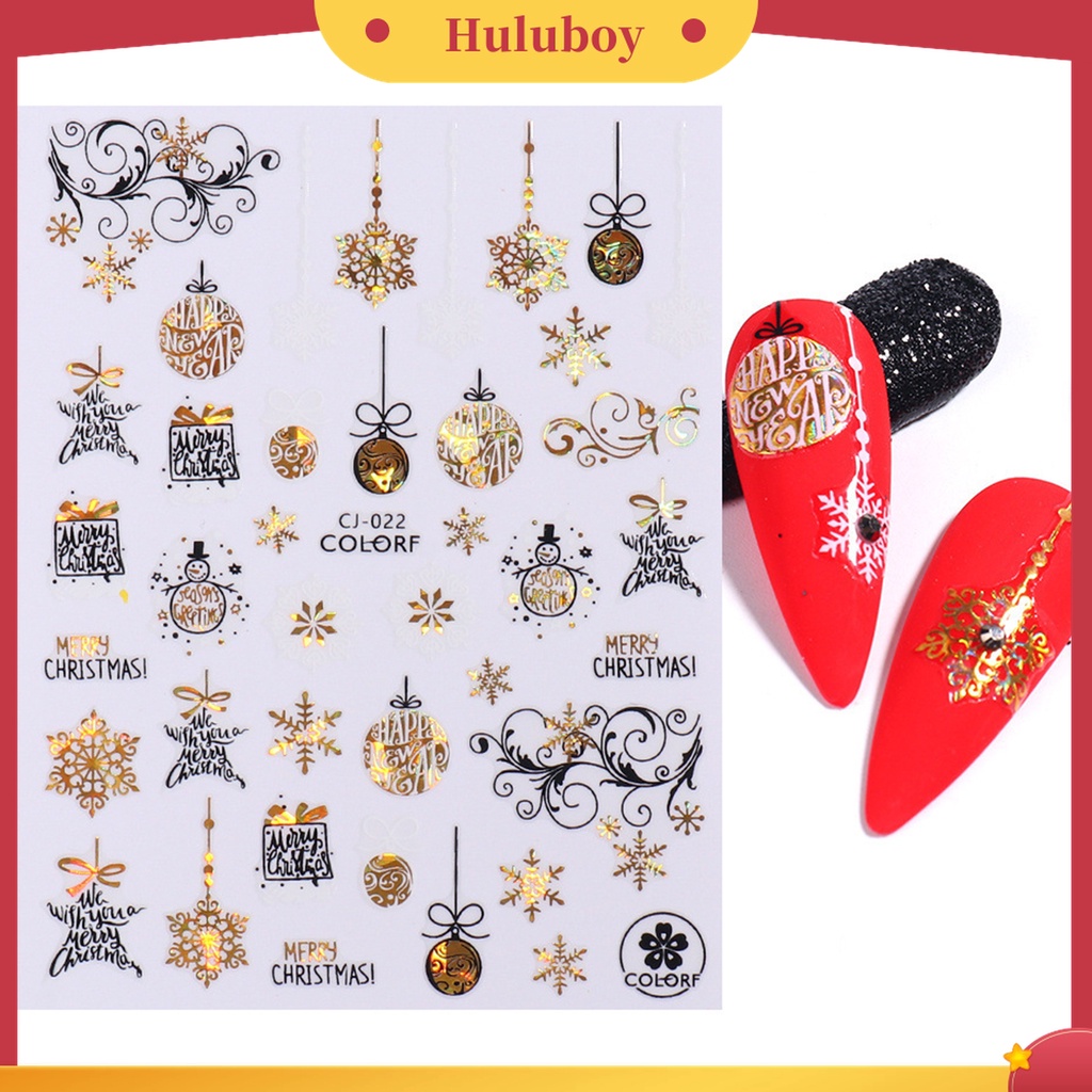 Huluboy Huluboy♡ 3pcs / Set Stiker Kuku 3D Motif Natal Warna-Warni Untuk Manicure