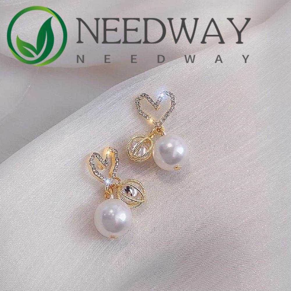 Needway  New S925 Pearl Geometric Crystal Drop Earrings