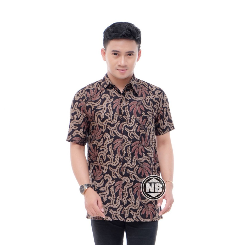 NEW ARRIVAL DISTRO KEMEJA BAJU BATIK KRATON PRIA LENGAN PANJANG PENDEK COWO COWOK BORDIR SOGAN HRB026 MODERN PARI HITAM