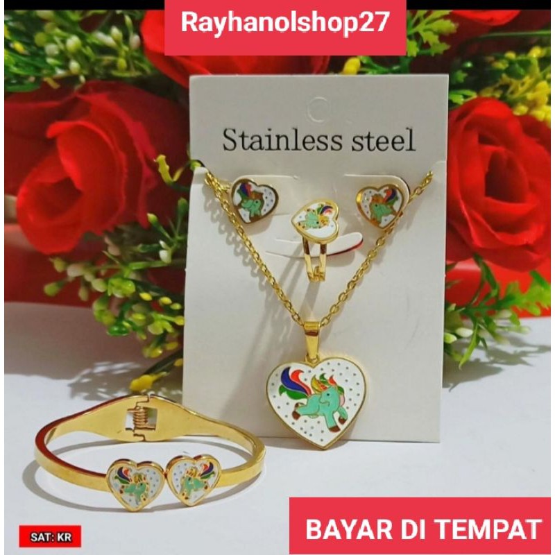 SET PERHIASAN TITANIUM ANAK ANAK MOTIF KUDA PONI CANTIK MEWAH TERLARIS